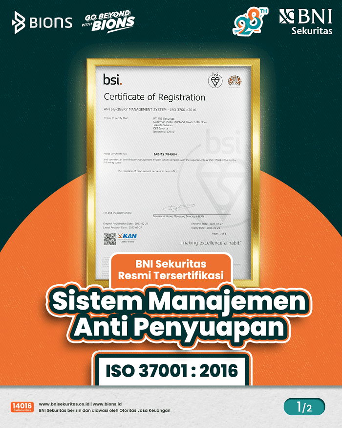 BNI Sekuritas Raih Sertifikasi Anti-Bribery Management System - ISO 37001:2016