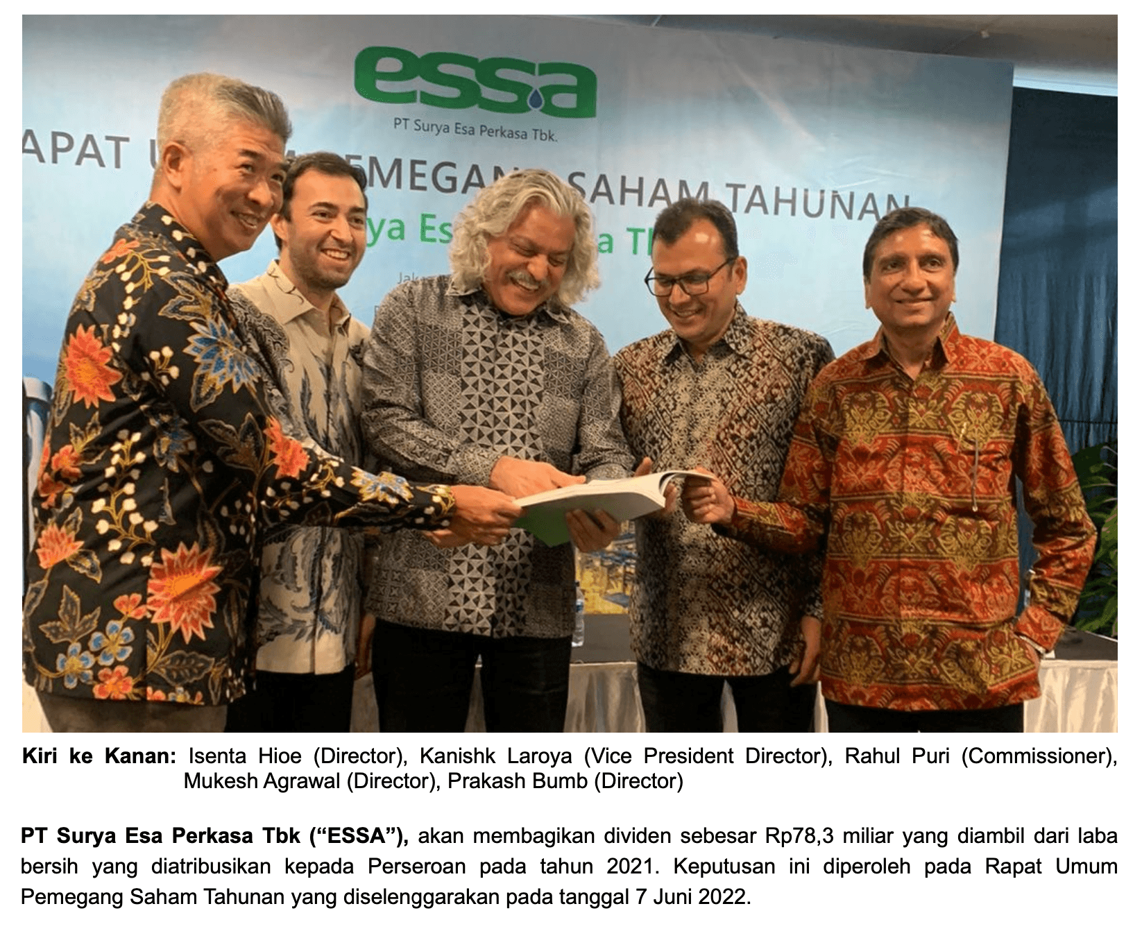 Chander Vinod dan Garibaldi Akan Tambah Porsi ESSA Pada Panca Amara Utama