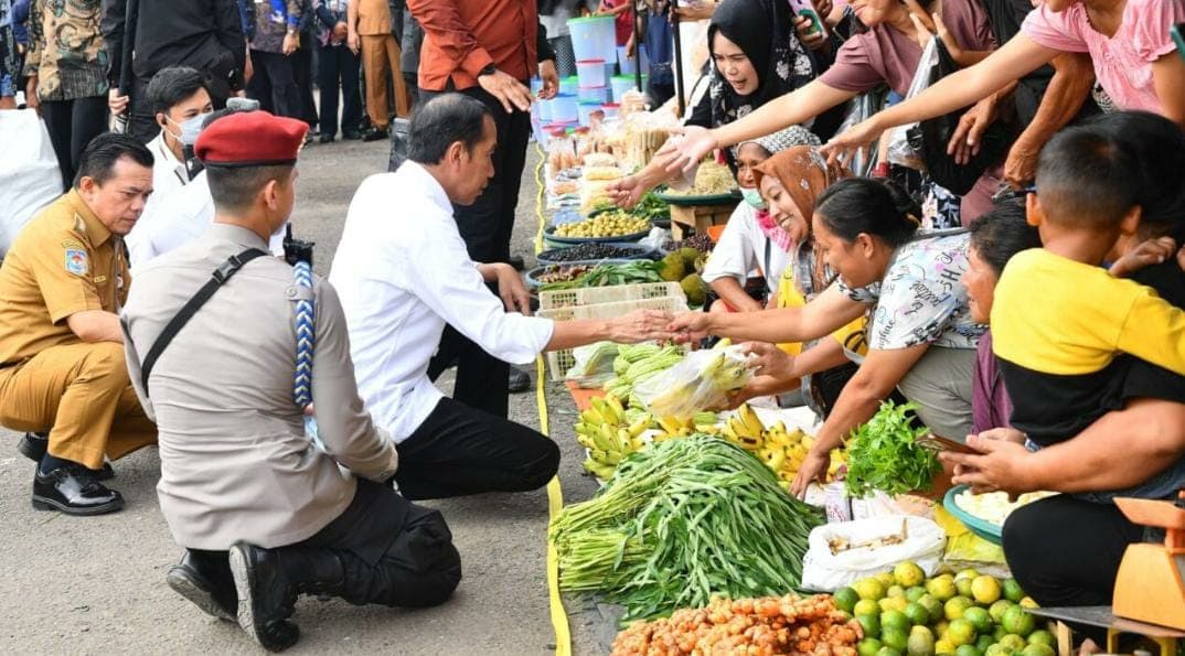 Presiden Tinjau Sejumlah Bahan Pokok di Pasar Muara Bungo Provinsi Jambi