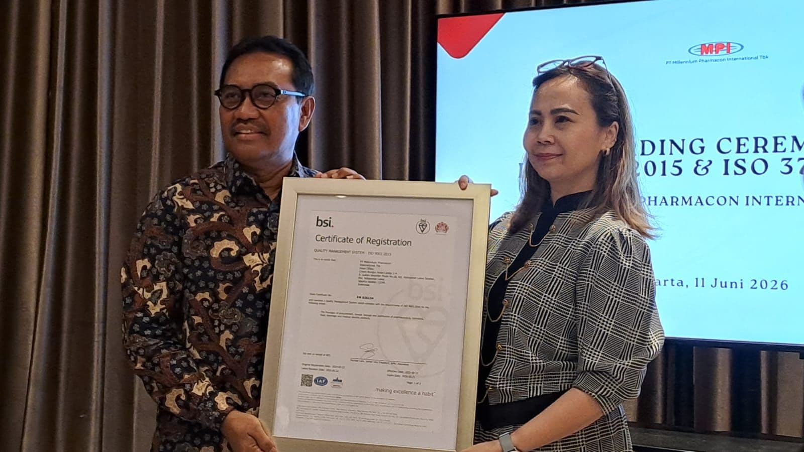 Wujudkan GCG, Millennium Pharmacon Raih ISO Internasional