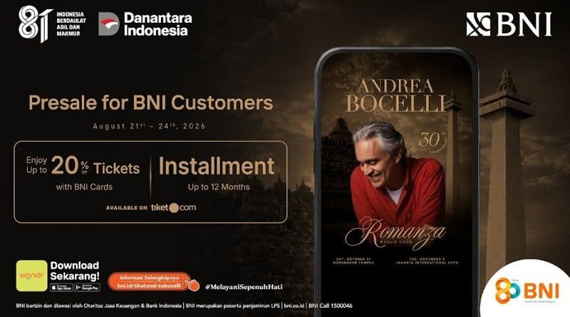 BNI Buka Presale Andrea Bocelli, Diskon Tiket hingga 20%!